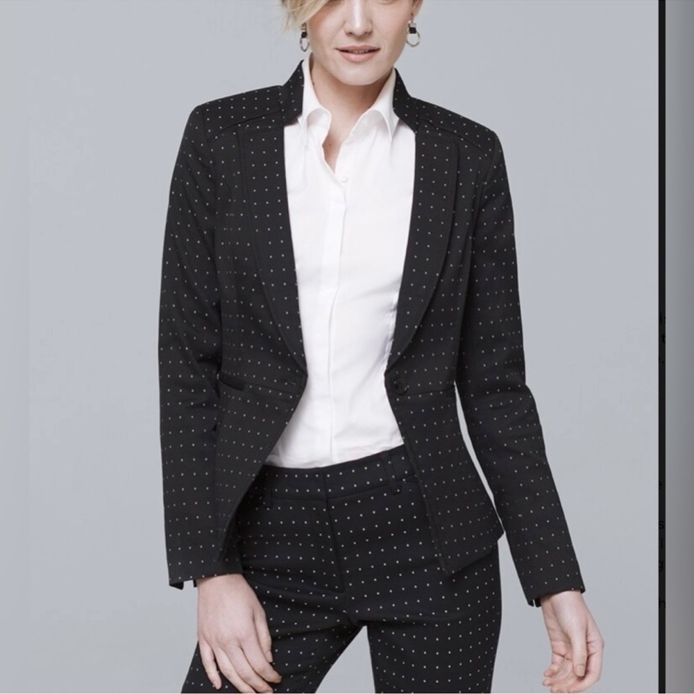 White House Black Market Black Blazer with white polka dots